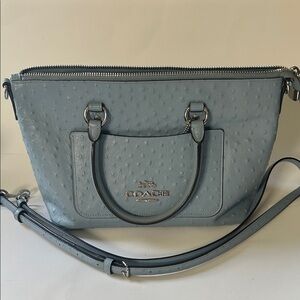 Coach Light Blue Ostrich-Embossed Shoulder Bag